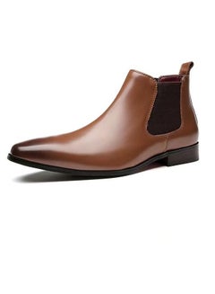 Buy Men Men's Leather Short Boots Brown(Plush Style) in UAE
