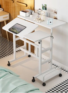 اشتري Double Layer Height Adjustable Sit Stand Mobile Standing Desk Mobile Laptop Computer Table Desk Coffee Table Side End Table with Wheels for Home Office في السعودية