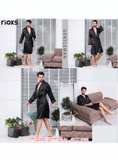 Buy Men's Satin Robe Silk Long Sleeve Solid Lightweight Kimono Bathrobe Long Bathrobe Sleepwear Loungewear in Saudi Arabia