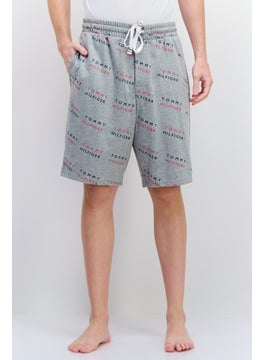 Buy Men Allover Print Drawstring Pajama Short, Grey in UAE