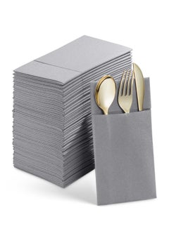 Buy 50-Pieces Disposable Dust-Free Dinner Napkins With Built-In Flatware Pocket Prefolded Cloth Like Paper Napkins For Wedding Dinner Or Party in Saudi Arabia