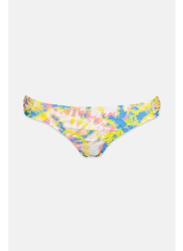 Buy Women Printed Swim Bikini Bottom, Yellow and Blue in Saudi Arabia