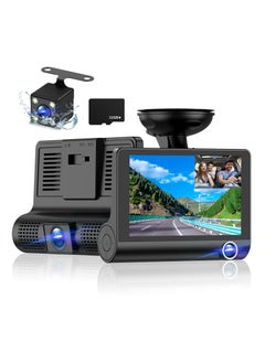 Buy 3 Channel 1080p 4 Inches Dash Camera, 170° Wide Angle Front and Rear Inside Dashcam, with 32GB Card, Super Night Vision, G-Sensor, Motion Detection, Parking Mode, Loop Recording in Saudi Arabia