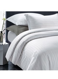 Buy Sateen Stripe Duvet Covers King 6pcs Set, 100% Cotton, 400TC Luxurious Quality Bedding Fitted Sheet Set with 4 Pillowcase, Breathable and Soft in UAE