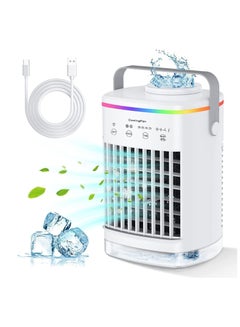 Buy Air Cooler Personal Air Conditioner Cooling Fan 4 Fan Speeds 7 Color Lights 2 Cool Air Sprays 2-8 Hours Timer Ice Cube Tray 3 in 1 Portable Air Conditioner for Room in UAE
