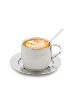 اشتري Stainless Steel Coffee Cup with Spoon and Saucer Set with 1 year Guarantee في الامارات