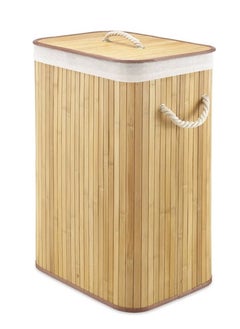 Buy Bamboo Laundry Clothes Basket, Foldable Washing Basket with Lid and Removable Liner Bag, Home Storage Organizer in Saudi Arabia