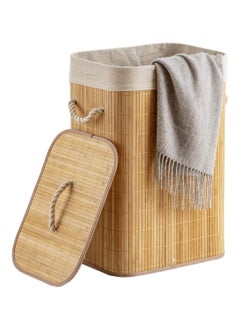 Buy Foldable Laundry Hamper with Lid, Bamboo Laundry Basket, Rectangular Storage Hamper with Handles, for Laundry Room, Bedroom in Saudi Arabia