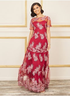 Buy Embroidered Mesh Insert A-Line Maxi Dress in Saudi Arabia