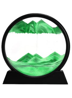 Buy Sand Art Liquid Motion, Round Glass 3D Moving Sand Art Picture Deep Sea Sandscape in Motion Display Flowing Sand for Adult Kid Desktop Home Office Work Decor (Green, 7inch) in UAE