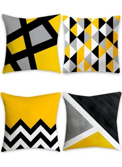 اشتري 4 Pcs Square Pillow Cover Protector Cushion Covers Pillowcase Home Decor Decorations for Sofa Couch Bed Chair Car 45x45cm, Yellow في الامارات