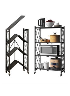 Buy Foldable Metal Storage Rack With Wheels, Heavy Duty Wire Shelves, No Assembly Required, For Garage Kitchen Bedroom - Black in Saudi Arabia