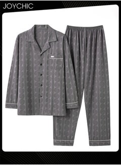 Buy 2-piece of  Men's Lapel Pajamas Set Spring and Autumn Winter Pure Cotton Skin-friendly Breathable Sleepwear Long-sleeved Homewear with Pockets in UAE