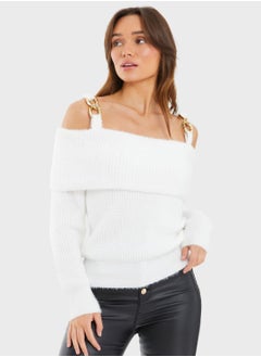 اشتري Cold Shoulder Buckle Detail Top في السعودية