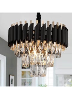 Buy Modern Crystal Chandeliers 16" Black and Gold Chandelier Round Crystal Pendant Light for Dining Room Living Room Bedroom Foyer in UAE