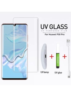 اشتري Huawei P30 Pro UV Screen Protector 6D Tempered Glass 9H Adhesive Nano Liquid UV Glue Full Coverage Clear في الامارات