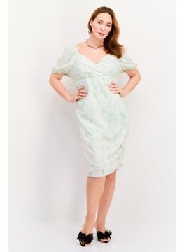 Buy Women Plus Size Allover Print Dress, Green/White Combo in UAE