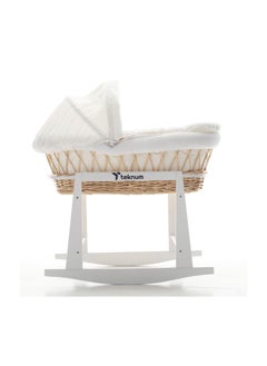 اشتري Infant Wicker Moses Basket With White Waffle Beddings And White Rocker Stand - Wooden Brown في الامارات