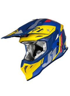 Buy J39 Reactor Yellow-Blue, Matt Full Face Motocross Helmet | DOT Approved | Street Bike Racing Crash Helmet for Men and Women in UAE