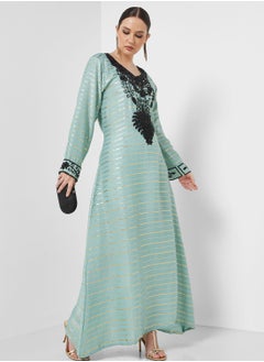 Buy Embellished V- Neck Jalabiya in UAE