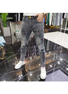 Buy Mens Tiger Embellished Slim Fit Denim Grey Print 6602 Pants in Saudi Arabia