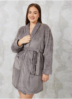 Buy Smooth Fleece Shawl Collar Pocket Robe in Saudi Arabia