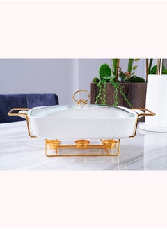 Buy Lailak Rectangular Food Warmer 3.6l White & Gold in UAE