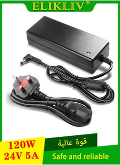 اشتري 24V 5A امدادات الطاقة المملكة المتحدة, ELIKLIV AC إلى DC 24V5A شاحن محول 120W AC 100V - 240V محول 5.5 مم × 2.5 مم مقبس إخراج لشريط إضاءة LED ، جهاز تنقية المياه ، محرك المضخة ، جهاز تنقية المياه في السعودية