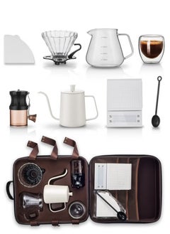 اشتري White Coffee Maker Set of 9 Pieces with Suitcase V60 Professional To Prepare and Brew Coffee By Drip في الامارات