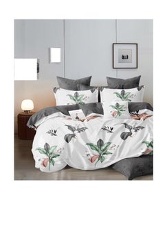 Buy 6-Pieces Glace Cotton Printed Fancy Comforters Set Fixed duvet, fitted bedsheets and pillowcase King Size F01 in UAE