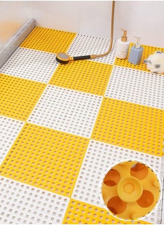 Buy 12 Pack Interlocking Non Slip Drainage Floor Tiles, 30 X 30 cm Soft PVC Bath Shower Floor Mat, Drainage Holes for Bathroom, Kitchen, Pool, Wet Areas(Yellow/White) in Saudi Arabia