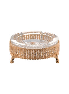 Buy A circular glass ashtray made of glass with a decorative gold-colored metal base Size 17*5 cm in Saudi Arabia