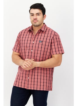 اشتري Men Regular Fit Plaid Short Sleeves Casual Shirt, Pink/Navy في السعودية