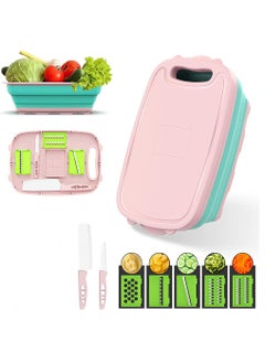 Buy 9 in 1 Collapsible Cutting Board, Multifunctional Chopping Board with 5 Vegetable Cutters and 2 Knives, Foldable Chopping for Kitchen, Camping and Picnic (Pink) in Saudi Arabia