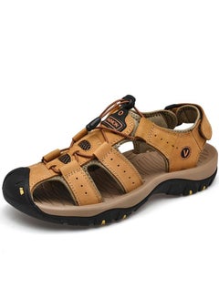 Buy Cow Leather Sandals Summer Outdoor Handmade Men Sandals Fashion Comfortable Men Beach Leather Shoes in Saudi Arabia