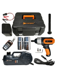 Buy CONPEX Floor Jack 6 in 1 Multi-Functional Electric Jack 5 Ton And Electric Impact Wrench Inbuilt Air Compressor Remote Torch Tire Change Kit in Saudi Arabia