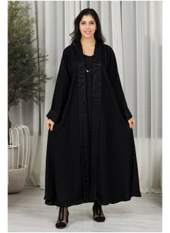 Buy Black abaya featuring floral fabric at the collar and sleeves in Saudi Arabia