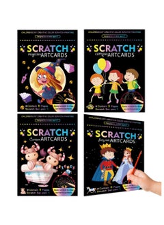 Buy 4 Scratch Paper Art Sets, Scratch Off Magic Cartoon Colorful Paper, DIY Birthday Gift for Boys and Girls 3 4 5 6 7 Year Old in UAE