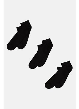 Buy Men 3 Pairs Ankle Half Terry Socks, Black in UAE