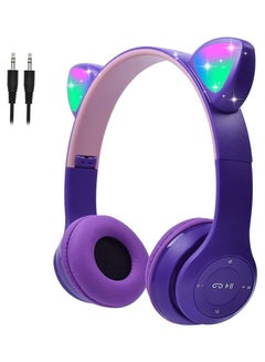 اشتري Wireless Gaming Headset, Bluetooth 5.0 Cat Ear Headphones, Kids Headphones,LED Light Up Bluetooth Over Ear Headphones for Kids and Adults Wearing(Purple)) في مصر