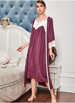 اشتري Women's Lace Court Style Nighttown Lace Suspender Nightdress Home Set Temperament Dress (Purple) في السعودية