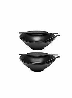 Buy 2 Sets of Ramen Bowl (Black Melamine),6pcs,37oz Soup Bowls with Chopsticks and Spoons Set for Ramen,Pho,Noodles,Asian Dishes in UAE