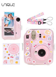 Buy 3 Pack Clear Camera Case Compatible with Fujifilm Instax Mini 12 Instant Camera, Mini 12 Hard Case with Photo Pocket Holds on Back and Adjustable Shoulder Strap & Cute Camera Sticker (Pink) in Saudi Arabia