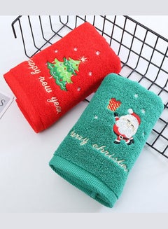 Buy 2-Piece Christmas Towel Decorative Face Towel Cotton Wash Basin Towels for Drying, Cleaning, Embroidered Holiday Design Gift Set in UAE