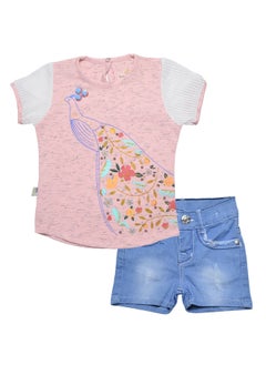 Buy peacock Baby set with Print T-Shirt And Shorts Pink in Egypt