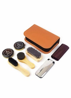 Buy Shoe Polish Kit, 7pcs Brush Polish Set with PU Leather Carring Case, Soft Brush, Shoe Cloth, Sponge Brush, Long Handle Brush, Colorless Shoe Polish and Round Sponge Brush For Home Travling in Saudi Arabia