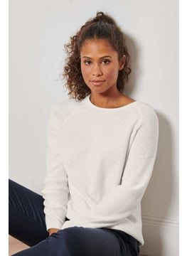 اشتري Women Round Neck Textured Long Sleeve Sweatshirt, White في الامارات