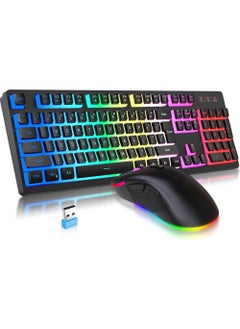 اشتري Wireless Gaming Keyboard and Mouse Combo RGB Rechargeable 3000mAh Battery Pudding Keycaps Anti-ghosting Keyboard + 7D 4800DPI Vertical Feel Wireless Mouse for PC Gamer في الامارات