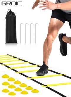 Buy 20ft Agility Ladder Training Set, Agility Ladder Agility Training Equipment with 12 Plastic Rungs, 12 Agility Cones& 4 Steel Stakes, 4 Triangular Buckle, 1 Carry Bag, for Soccer Speed Training in UAE