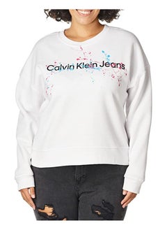 Buy Calvin Klein Jeans Men's Splatter Long Sleeve Pullover, White/Electric Pink in Egypt